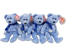 Ty Beanie Baby 1999 Holiday Teddy - Blue Snowflake Bear w/ Scarf - MWMT Set of 4