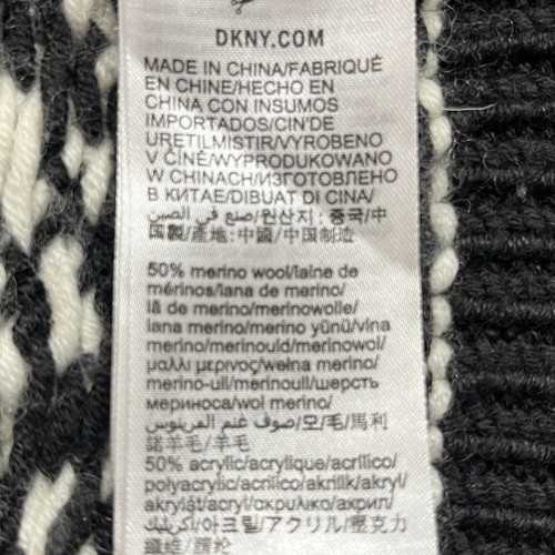 DKNY Triangle Stitch Sweater Mens L Black & White Wool Blend Chunky Knit Cozy - Picture 6 of 9