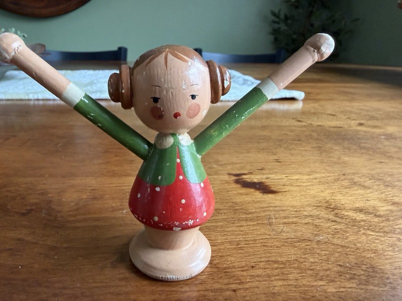 Vintage Wooden Girl Toy Statue Ornament Made In Italy