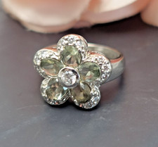 489. floraler Ring Blumen Design Zirkonia Besatz hellgrün klar 925 Silber RG.51