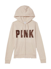 VICTORIA'S SECRET PINK EVERYDAY FLEECE ZIP UP SWEATSHIRT HOODIE LEOPORD LOGO XS