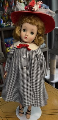 Vintage 1950s Madame Alexander ELISE Doll Tagged Houndstooth Coat W/ Red Dress