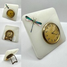 1920-30’s Art Deco Marble & Mother of Pearl Dragonfly French Desk Clock
