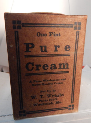 vintage milk bottle carton--Pure Cream W. Wright Woolwich, Me pint size