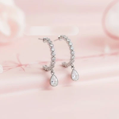 Halbcreolen Ohrringe Sterling Silber 925 mit Zirkonia Damen Ohrringe - Bild 1 von 4