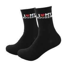 Valentines Day Gift I Love My Boyfriend Socks for Women Her Wifey Black Pair