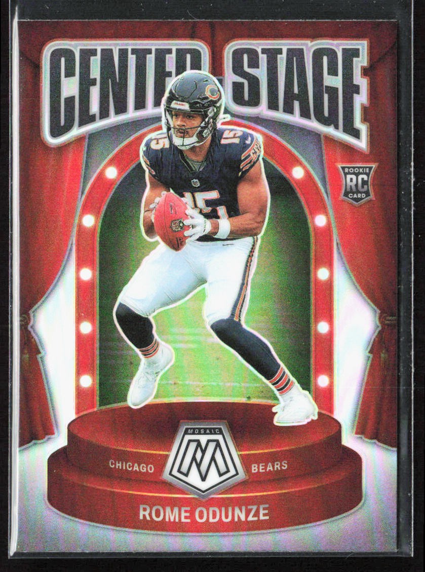 2024 Panini Mosaic Rome Odunze Center Stage Silver Prizm Rookie #1 Bears