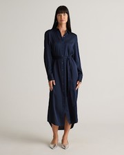 Quince Women Washable Stretch Silk Maxi Shirt Dress Navy S