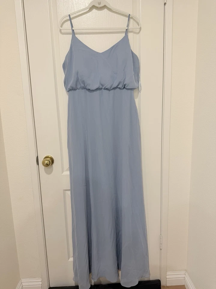 Vestido de Dama de Honor Gris Pájaro Gwennie Gasa Azul Polvoriento Talla XL Fluido Foto 2 de 4
