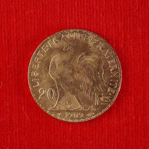 Moneda de oro francesa de 20 francos 1909 Marianne sin arancel Estados Unidos Foto 2 de 2
