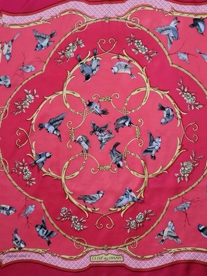 Original Hermes Seidentuch La Cle des Champs von F. Faconnet, rot, rosa und gold