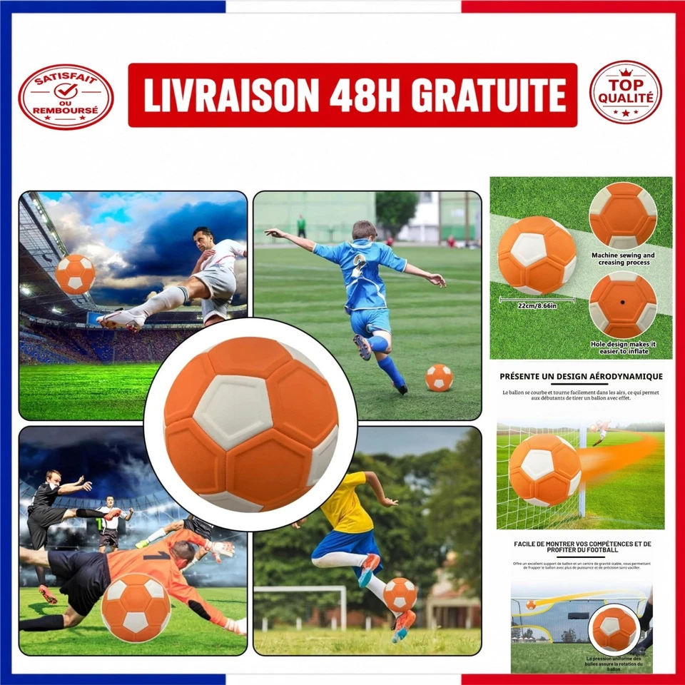 Ballon de football enfant Ceeyoll EVA orange blanc 22 cm - Photo 1/4