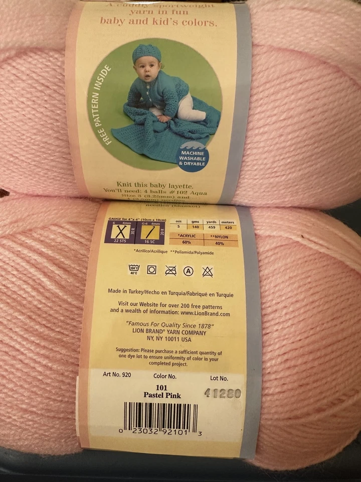 Baby Yarn Lot –8 Skeins –Bernat Softee & Patons Beehive – Pink Yellow Gray Spot - Image 3 of 4