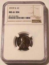 1919 S Lincoln Wheat Cent MS61 BN NGC
