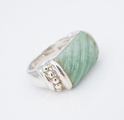Designer Judith Ripka Carved Jade Ring Sterling Silver Size 6.75 RS3994