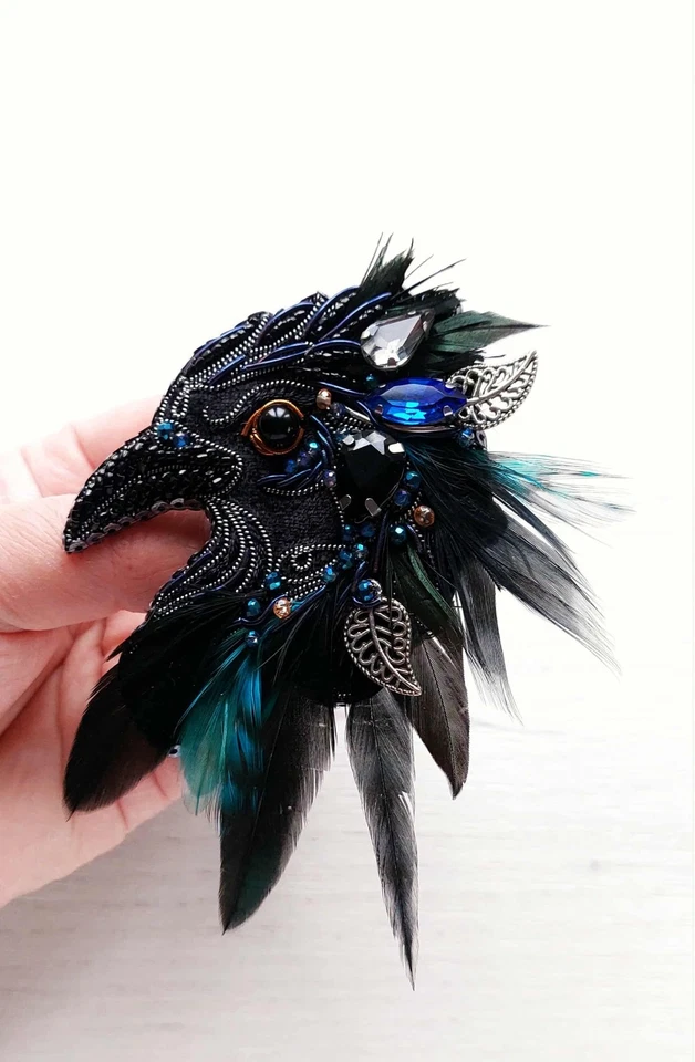 Handmade Raven Brooch for women: Gothic Feather Bird Pin, Witchy Jewelry - Image 2 of 4