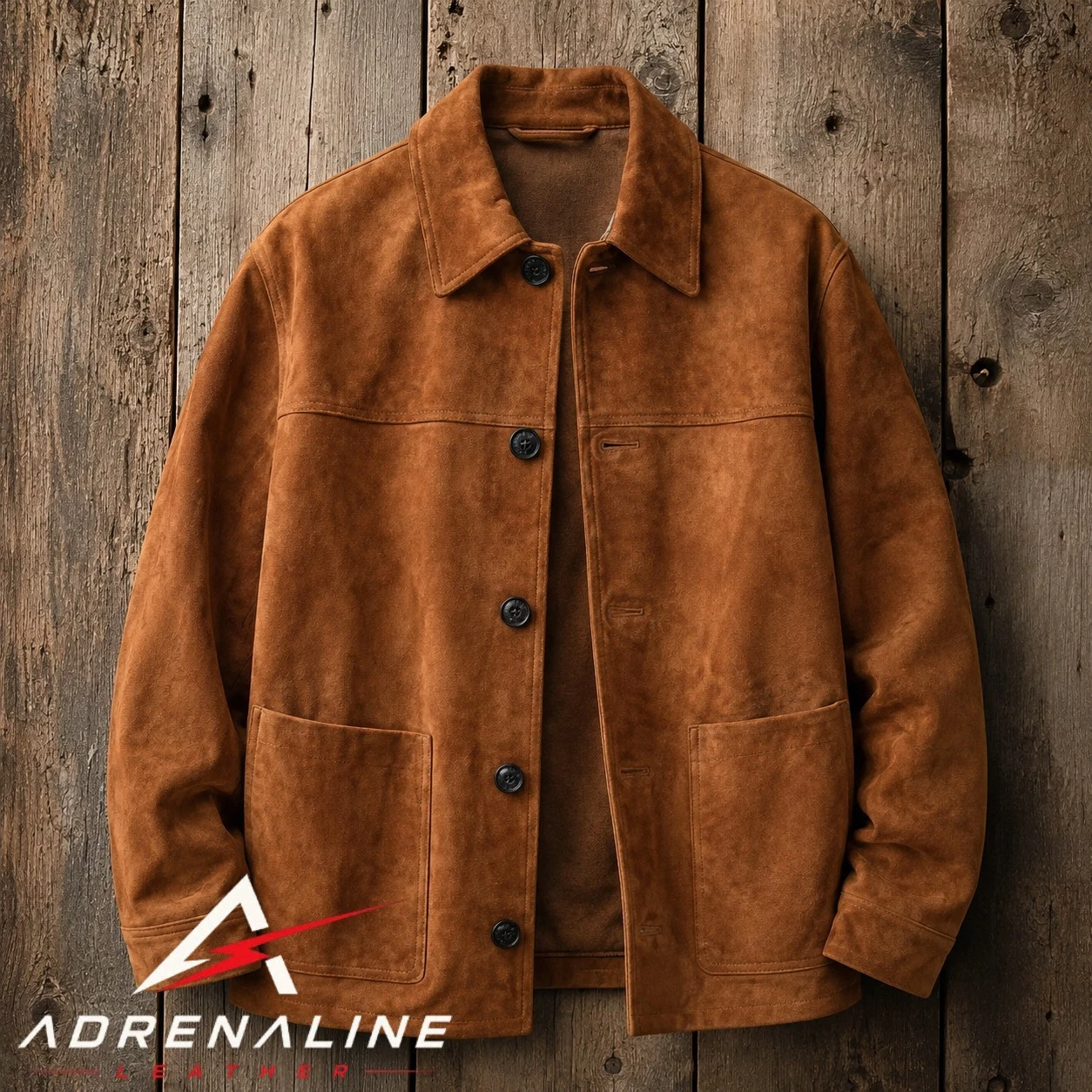 Mens Suede Leather Jacket Western Cowboy Coat Buttoned Down Jacket Classic Tan image 1