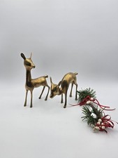 Vintage 1960s MCM Pair of Brass Deer Bambi Doe Fawn Figurines Sculptures Patina