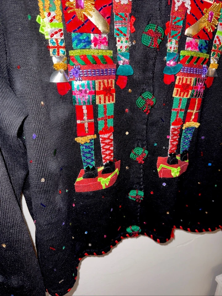 Michael Simon Suéter Cárdigan Cascanueces Navidad 2XL Adornado Crochet Foto 4 de 4