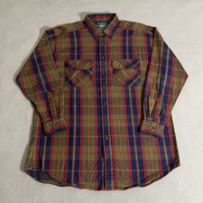 Vintage Woolrich Chamois Plaid Flannel Shirt XL Heavy Outdoor Hunting USA Made
