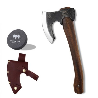 14.6'' Camping Hatchet with Leather Sheath, 1065 Steel Bushcraft Axe