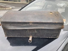 Early Leather  Antique c. 1780-1830 Dome Top Trunk Chest Brass Tack 24x12x10”