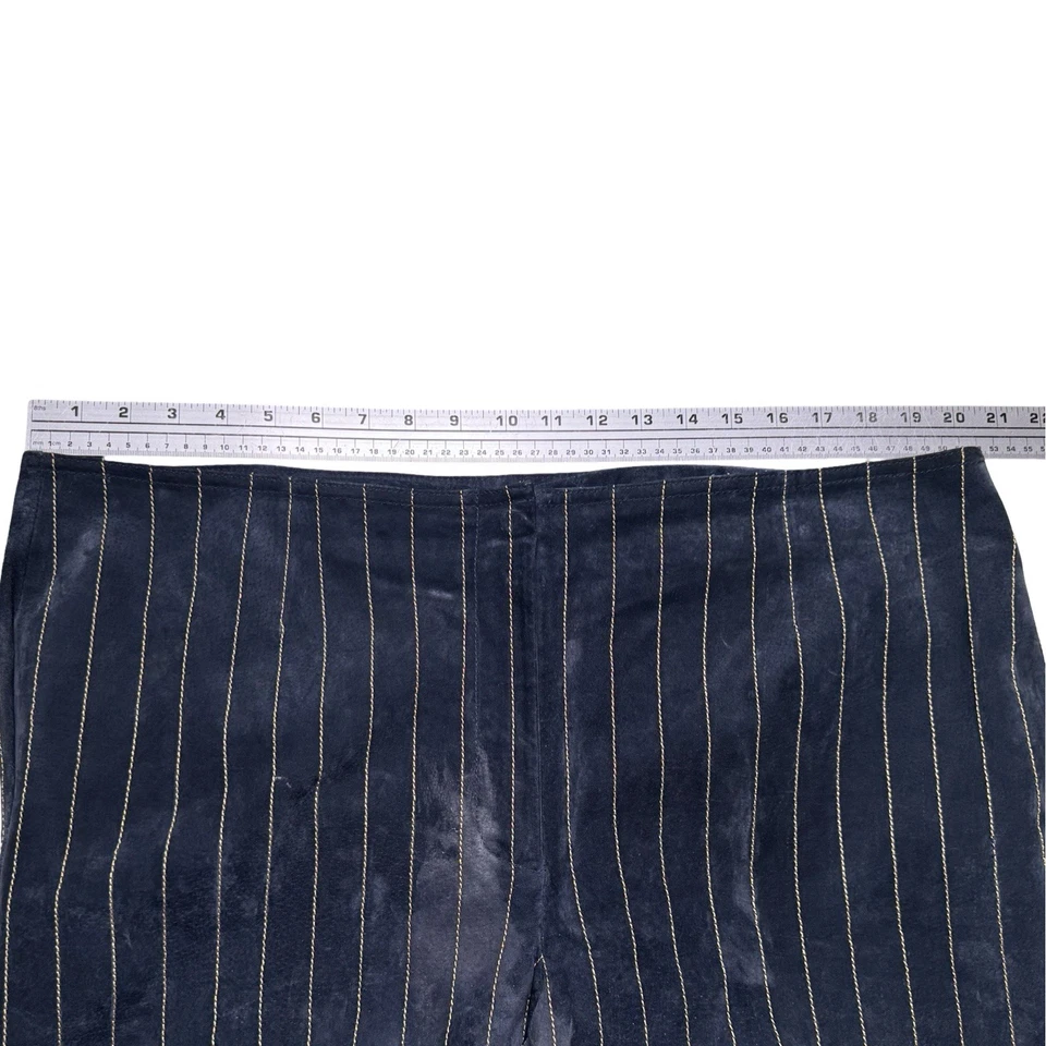 Wilsons Leather Maxima Pants Womens 18 Navy Pinstripe Genuine Leather Lined Zip - Image 4 of 4