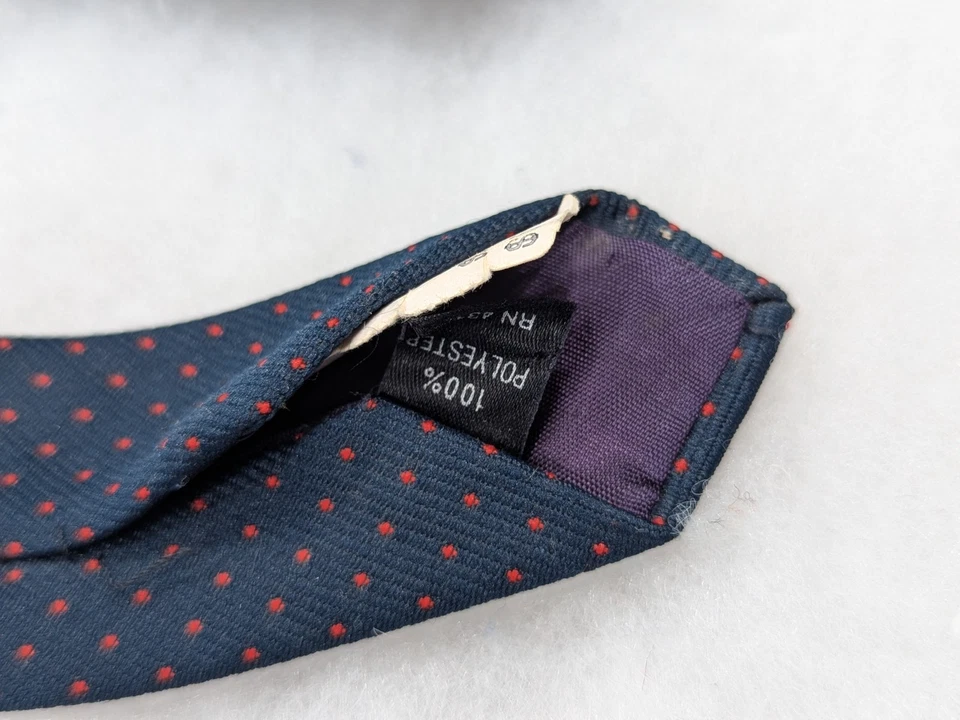 CORBATA VAN HEUSEN De Colección Años 80 Azul Marino Rojo Lunares Ajustada Poliéster Foto 4 de 4