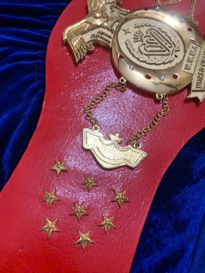 Cinturón Campeonato Mundial WWWA - Lucha Libre Old School - Pateado en Oro, Cuero Real Foto 3 de 4