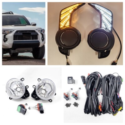 Fit 2014-2023 4Runner White DRL Amber Signal Fog Lights And Bezel Set