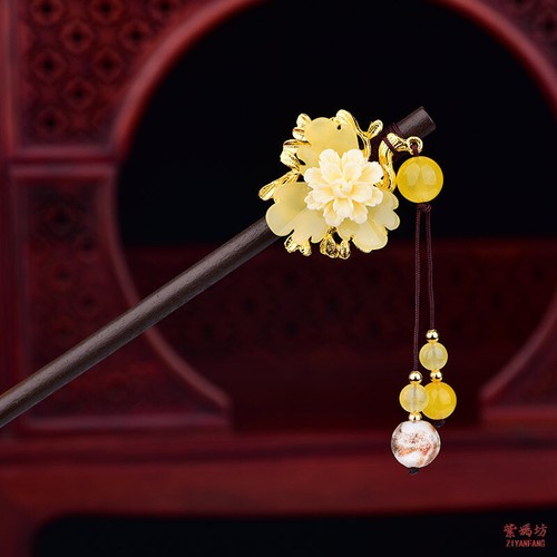 Forcina per capelli cinese donna Hanfu stick nappa perline passo frullato fiore diadema Kanzashi - Foto 11 di 12