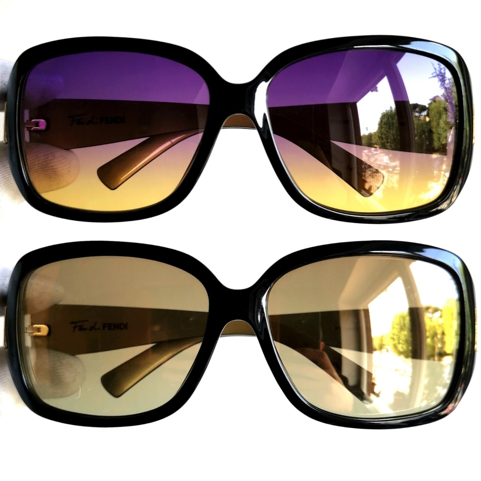 FENDI FS5206FF black gold vintage square purple y2k sunglasses-image