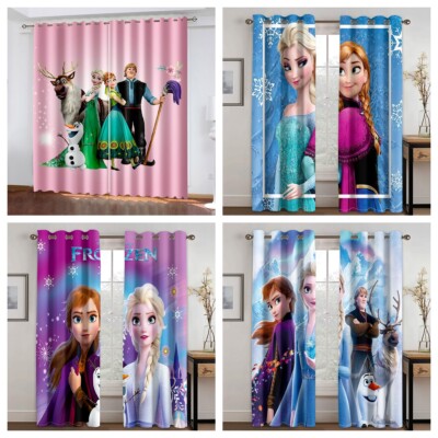 Mädchen Vorhang 3D Anna Elsa Blickdicht Vorhänge Ösen Kinder Verdunklung Vorhang