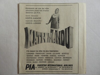 3/1968 PUB PIA PAKISTAN INTERNATIONAL AIRLINES KATHMANDU ORIGINAL ANZEIGE