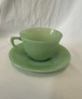 VINTAGE JADEITE JANE RAY RIBBED CUP & SAUCER-Oven Ware-Very Good Condition