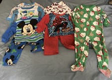 Boys Size 3T Pajama Bundle Lot Toddler Characters Baby Shark Mickey Mouse Spider