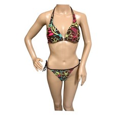 Body Glove Triangle String Bikini Swimsuit Bathing Suit S Brown Embroidery Beads