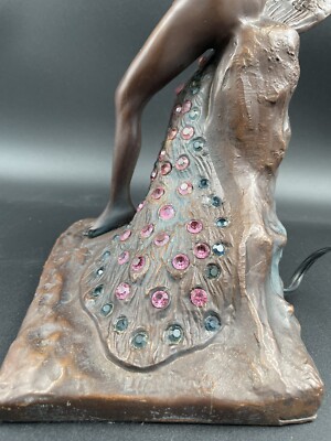 VTG Philippe Wolfers Art Nouveau Bronze Jeweled Female & Peacock