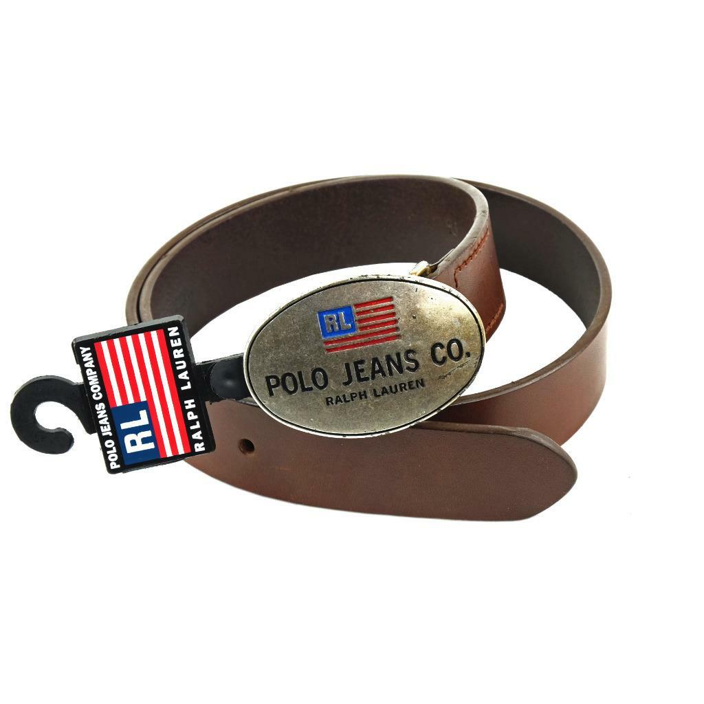NEW POLO RALPH LAUREN Belt Vintage 90s Sz. 32 Leather Buckle Brown