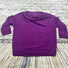 Lands End Sweater Womens Sz.L 14-16 Purple Longer Cow Neck 3/4 Sleeve Tunic
