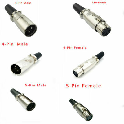 Male Female Screw XLR Cannon Microphone Audio Connector Balanced Plug 3/4/5 Pin 