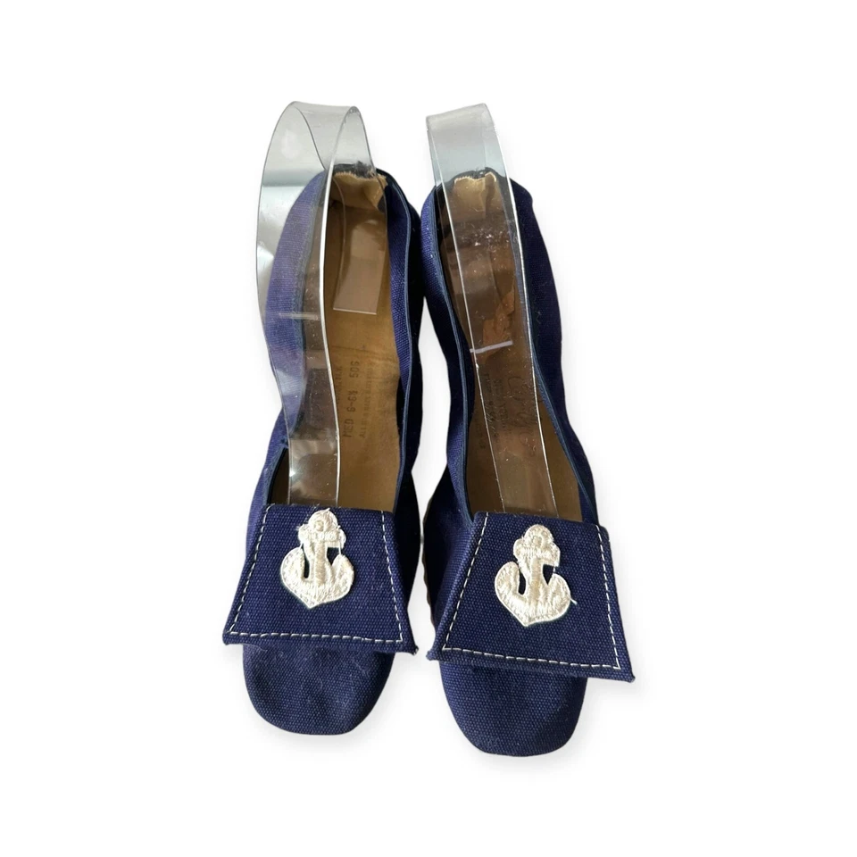 Vintage años 60 Bertlyn New York, planos plegables, talla mediana 6-6,5, lona azul marino Foto 4 de 4