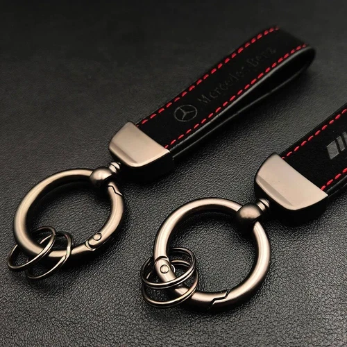 Mercedes-Benz Keyring Leather Anthracite L AMG Logo Keychain Ring - Picture 4 of 11