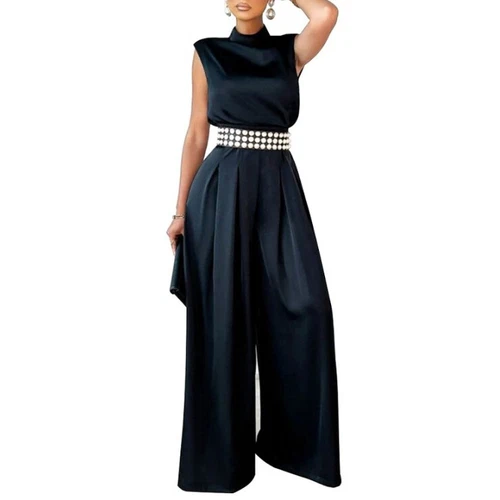 Eleganter ärmelloser Damen-Overall Retro weites Bein formeller Abend Party Playsuit - Bild 3 von 14