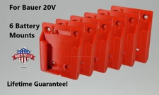 6 Pack - Battery Mounts/Hangers/Holders/Brackets for Bauer 20V Tools w/Labels!