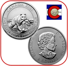 2020 Canada Kermode Spirit Bear 1.5 oz BU Silver Canadian Coin in capsule