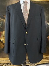 VTG David Taylor 46L Black Wool Blend Hopsack Gold Button 2Btn Blazer Jacket