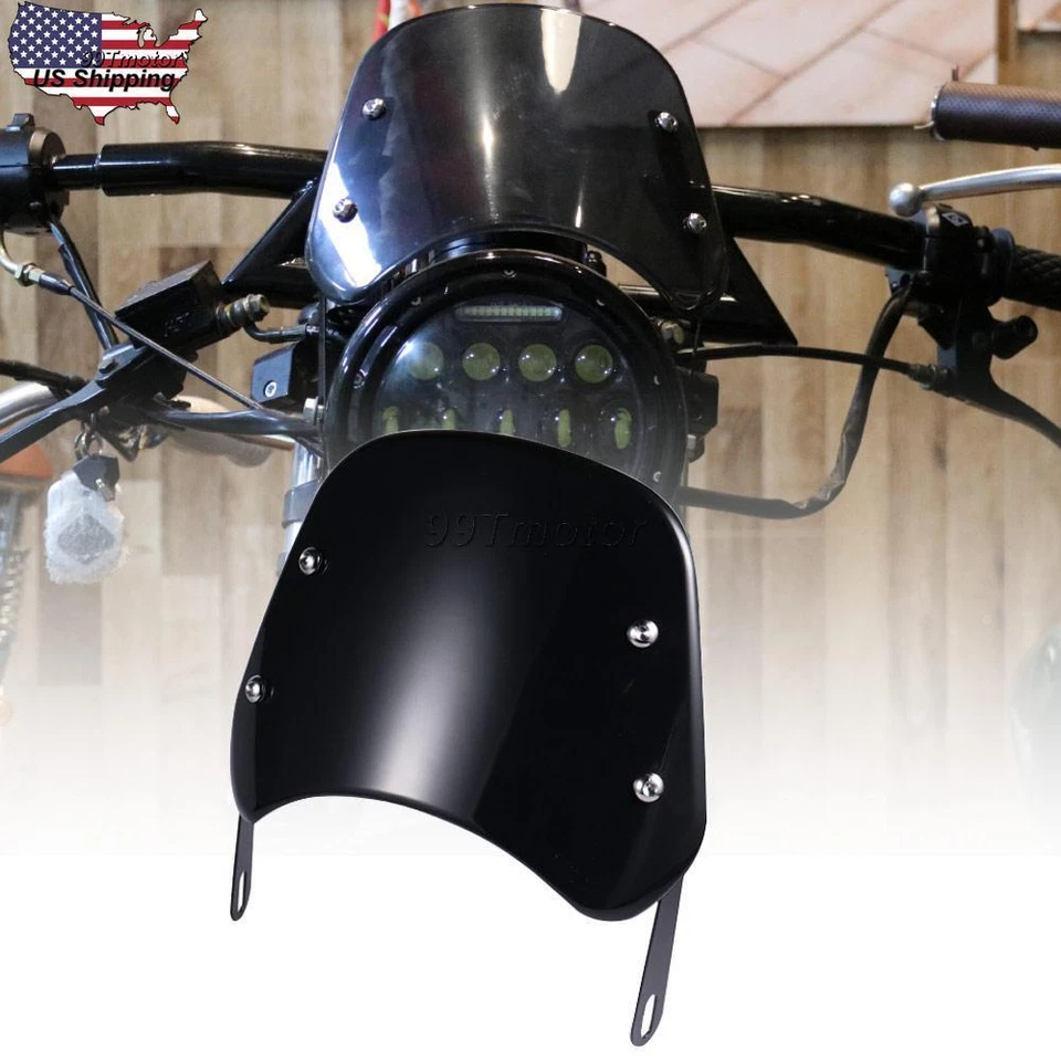 Universal 5-7" Round Headlight Fairing Windshield Windscreen For Yamaha Honda Foto 2 de 4