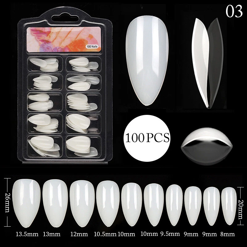 100PCS Nail Natural Transparent Art Extension Almond Press On Nail Long Coffin ♪ - Image 3 of 4