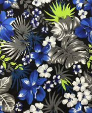 Black royal Hawaiian Flowers Poly Cotton 60  Wide fabric- None Stretch
